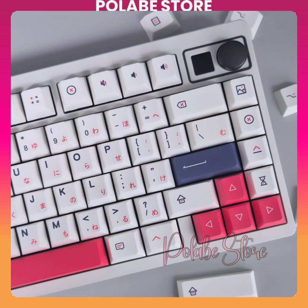 Keycap Kon Momo Cherry profile Keycap PBT xanh navy hồng trắng Dyesub ...