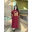Váy suông hình chú mèo đi tất dễ thương dáng dài form rộng dài tay chất nỉ ấm áp đen đỏ xám Đầm bầu thu đông xinh T1426