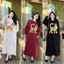 Váy suông hình chú mèo đi tất dễ thương dáng dài form rộng dài tay chất nỉ ấm áp đen đỏ xám Đầm bầu thu đông xinh T1426