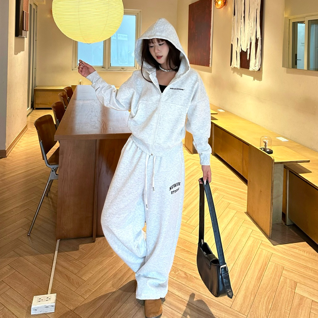 Áo Hoodie Zip Croptop Nỉ 2 Da Local Brand NEVASOME Womenswear