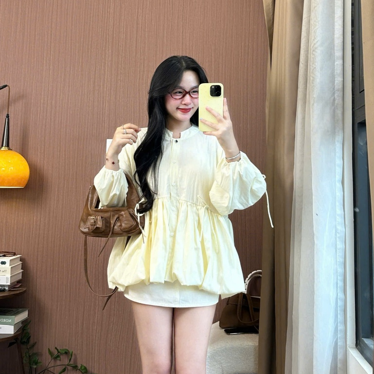 Áo Sơ Mi Babydoll Nữ Dây Nơ Tay Dài Chất Gió Mềm – Breezy Bow Blouse Thời Trang Hàn Quốc Joolate  533 P1