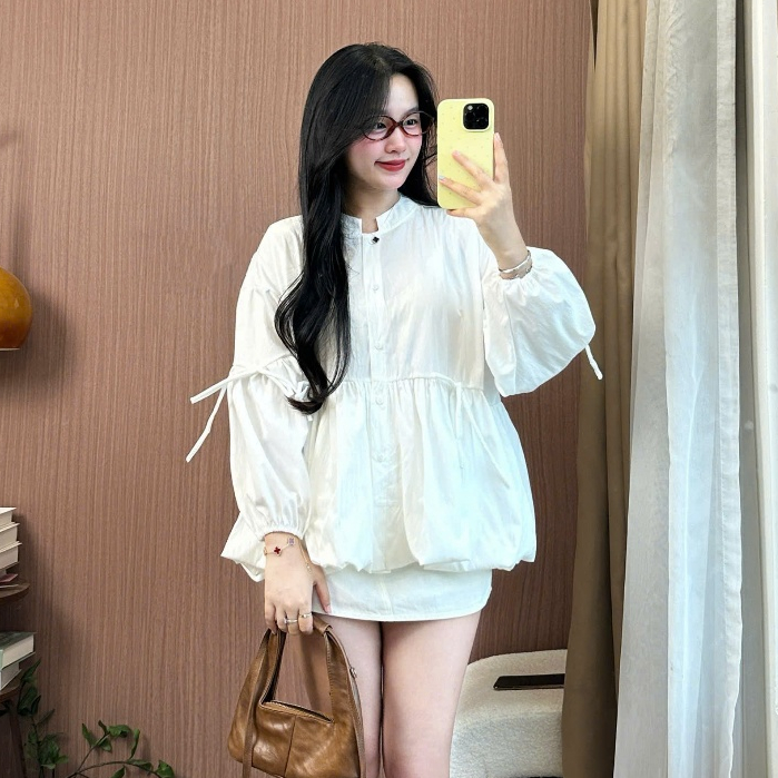 Áo Sơ Mi Babydoll Nữ Dây Nơ Tay Dài Chất Gió Mềm – Breezy Bow Blouse Thời Trang Hàn Quốc Joolate  533 P1