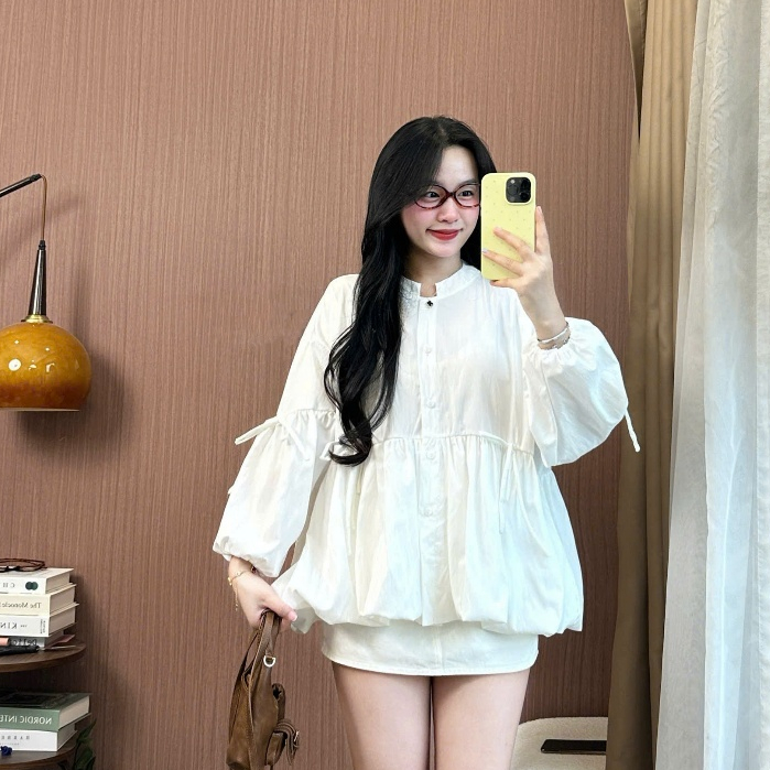 Áo Sơ Mi Babydoll Nữ Dây Nơ Tay Dài Chất Gió Mềm – Breezy Bow Blouse Thời Trang Hàn Quốc Joolate  533 P1