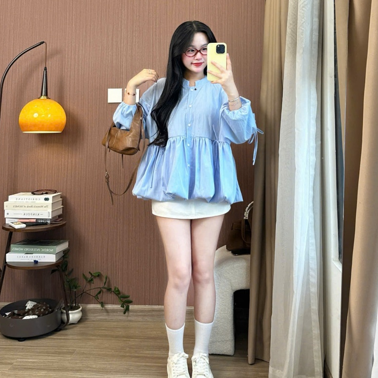 Áo Sơ Mi Babydoll Nữ Dây Nơ Tay Dài Chất Gió Mềm – Breezy Bow Blouse Thời Trang Hàn Quốc Joolate  533 P1
