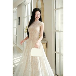 Váy ren thiết kế dáng dài xòe lót lưới Eva hamichi