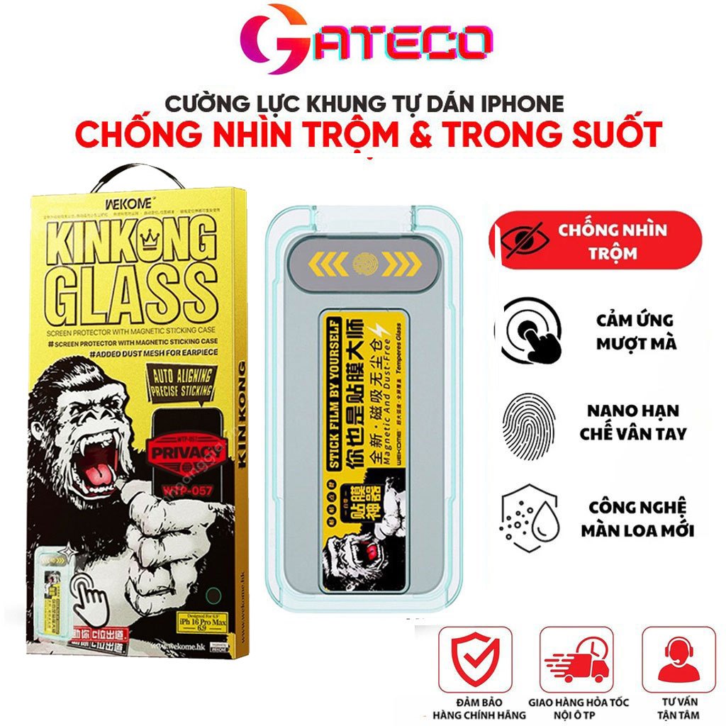 Cường Lực KINKONG Khung tự dán Chống Nhìn Trộm iPhone 15 pro max 18 pro max 17 pro max 16 pro max 1413 12 11 iPhone Duo