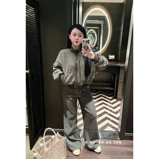SET NỈ ÁO KHOÁ MIX QUẦN ỐNG XUÔNG KẺ HOT