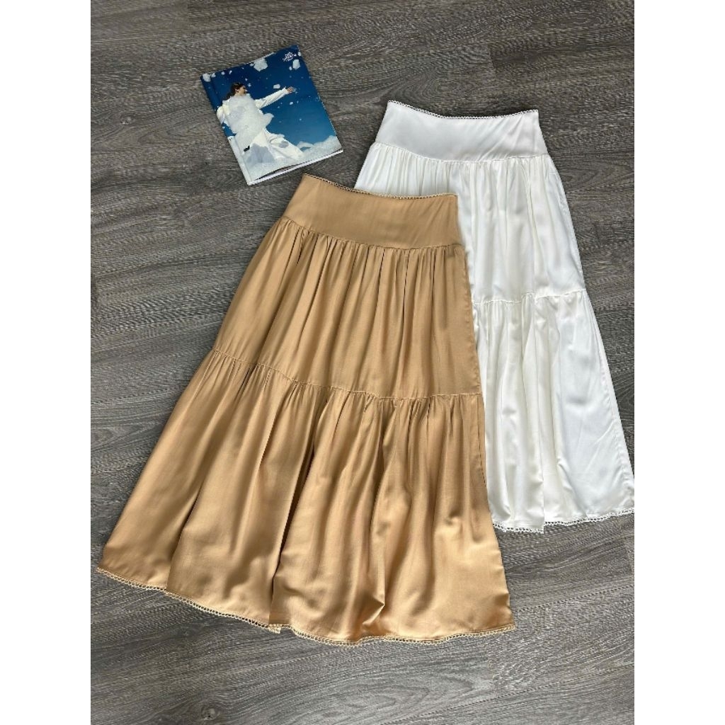 (BomoHouse) Chân váy lụa maxi tầng 2 lớp W@reHouse* bigsize.
