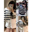 Thanhhuyenclothings - Áo khoác len dài tay phối kẻ hoạ tiết thêu style Hàn Quốc
