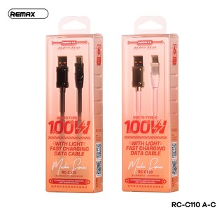 Cáp sạc nhanh Remax RC-C110 USB-A to TypeC 100W, Có Đèn báo sạc, Dây Silicon to, Dài 1.2M