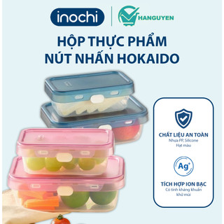 Bộ 2 hộp thực phẩm nút nhấn Hokkaido Inochi - nhựa PP an toàn, kháng khuẩn, nắp kín chống tràn, chịu nhiệt tốt