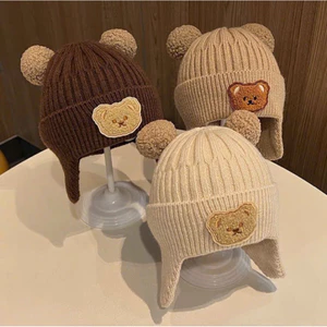 Mũ len tai gấu cho bé – Mũ len giữ ấm mùa đông siêu xinh hình gấu Teddy có tai, phong cách Hàn Quốc