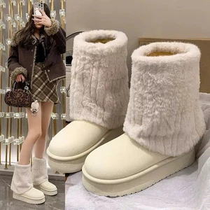 Giày Bốt Nữ Lông Xù Cổ Trung Siêu Ấm Mùa Đông Phong Cách Hàn Quốc B24 - NT shoes