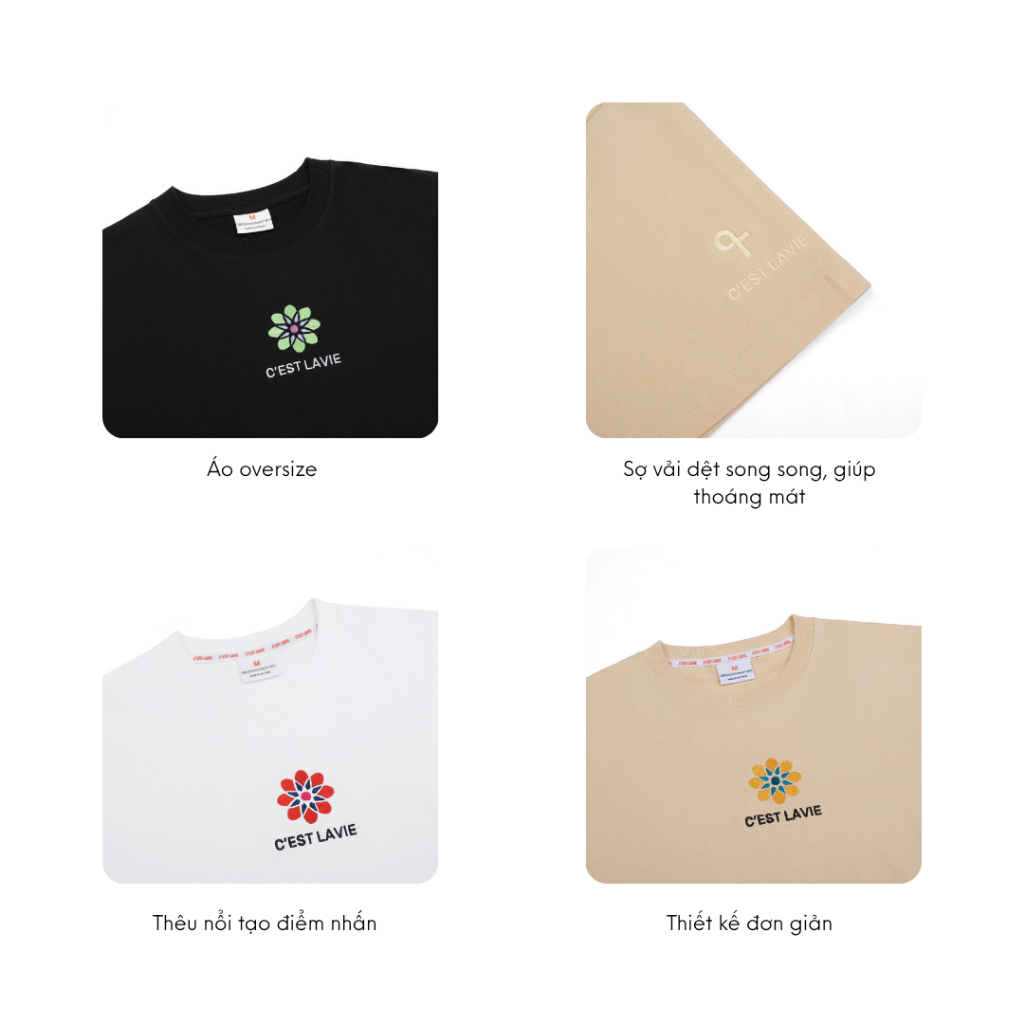 Áo thun basic, thêu hoa 5 cánh cho mai mắn, vải cotton 250gsm, ai thích mặc cũng mặc, nên muaaa