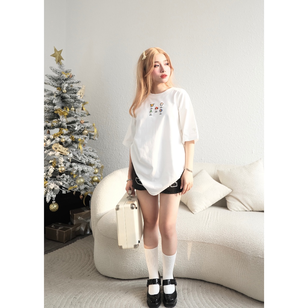 Áo thun cao cấp Santa Balloon Tee White/Pink/Blue local brand  C'est La Vie áo thun form rộng in nổi