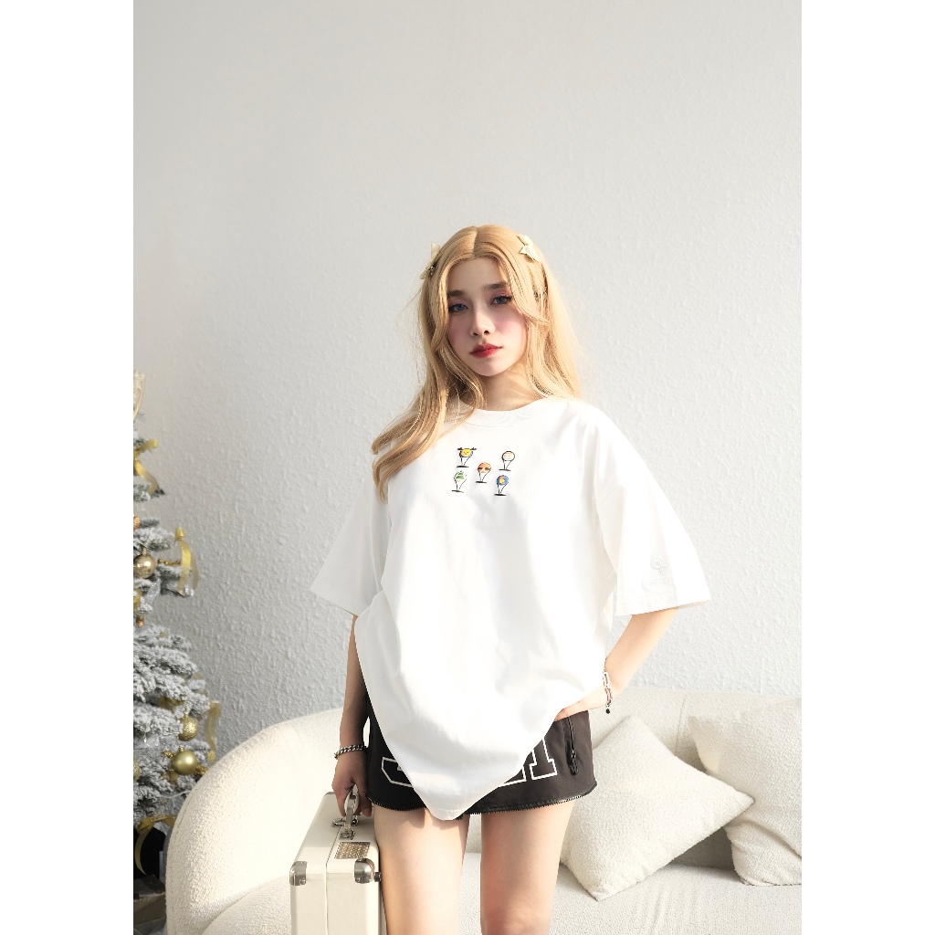 Áo thun cao cấp Santa Balloon Tee White/Pink/Blue local brand  C'est La Vie áo thun form rộng in nổi