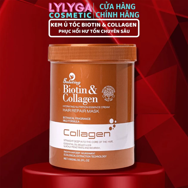{LYLYGA COSMENTIC} Kem ủ tóc hấp tóc BIOTIN COLLAGEN SALUTING 1000ML Dầu hấp Chăm sóc tóc siêu phục hồi tóc hư tổn