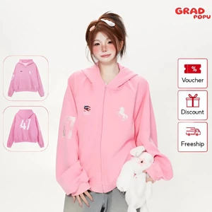Áo khoác cardigan dopamine kiểu Mỹ GRADPOPU có mũ trùm đầu dáng rộng thời trang thu đông AK203