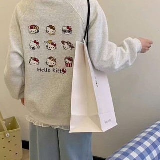 Áo sweater cổ tim form rộng in họa tiết 9 hình hello kitty dành cho nữ