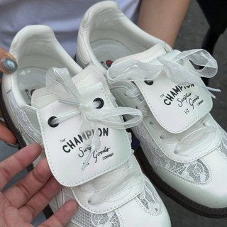 Giày thể thao thời trang bigsize nữ Champion cổ thấp màu trắng cải ren đế gum êm nhẹ cao cấp,sneaker hottrend 2025