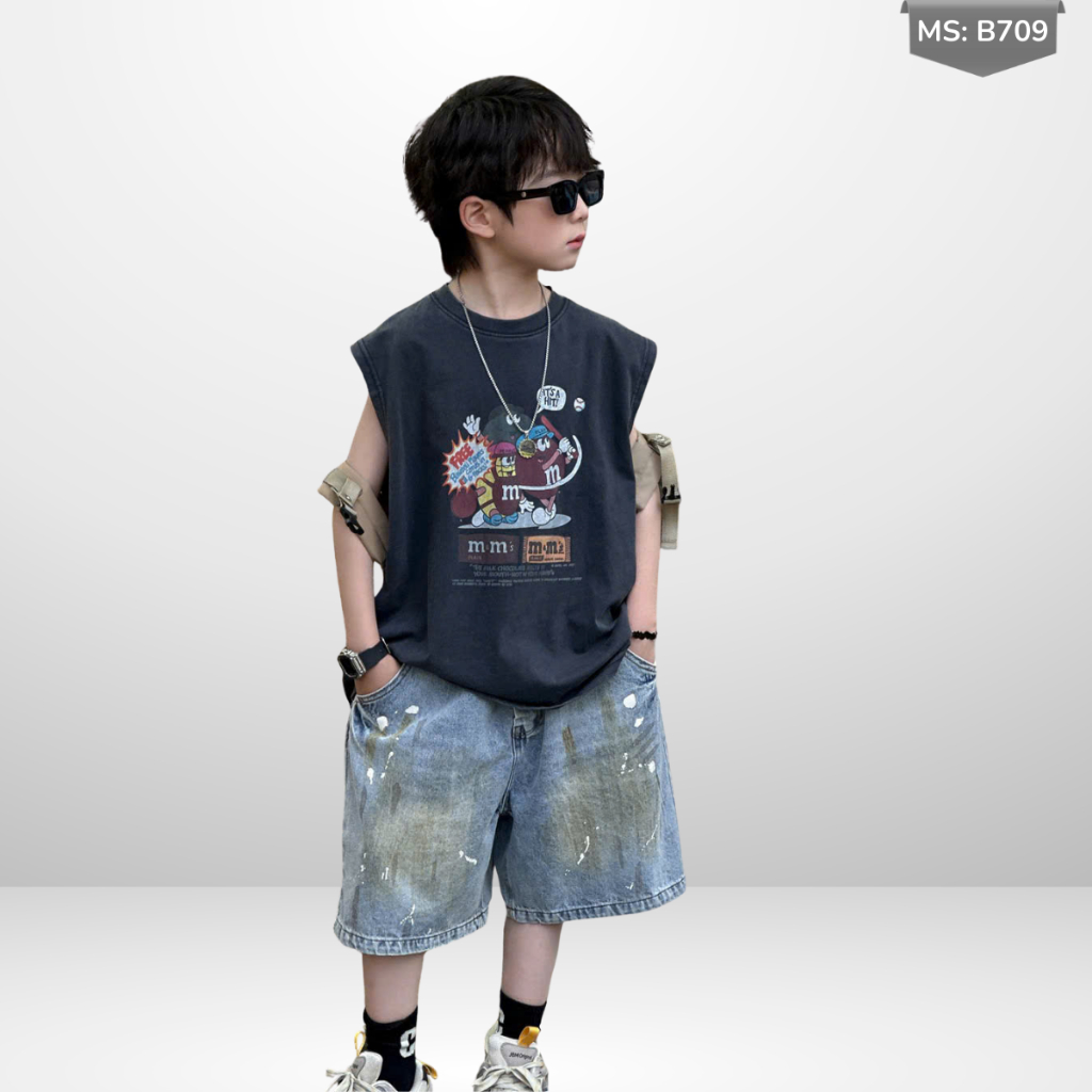 Áo Thun Ngắn Tay Mùa Hè Cho Bé Trai, Bé Gái In Hình Năng Động, Cổ Tròn B709 | JJ Kids Fashion