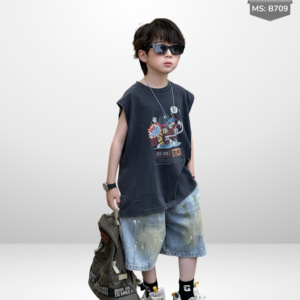 Áo Thun Ngắn Tay Mùa Hè Cho Bé Trai, Bé Gái In Hình Năng Động, Cổ Tròn B709 | JJ Kids Fashion