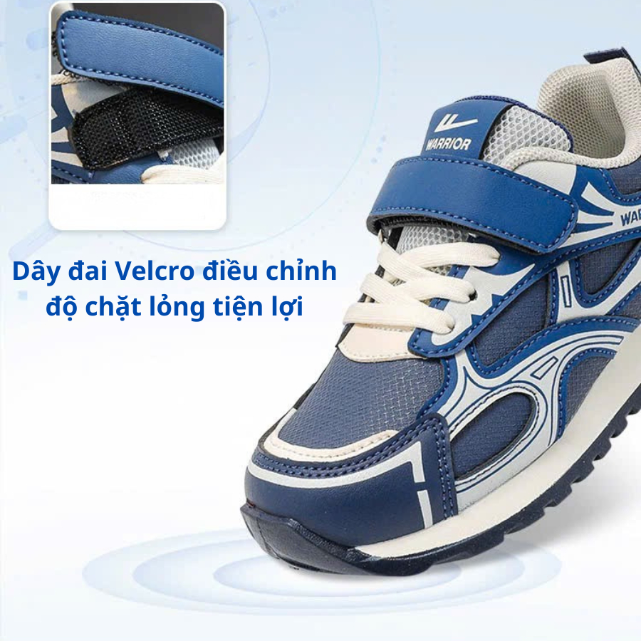 [M133] Giày Thể Thao Bé Trai Cao Cấp – Giày Sneaker Trẻ Em Quai Dán Màu Xanh Navy Phong Cách Hàn Quốc (Size 26-37)