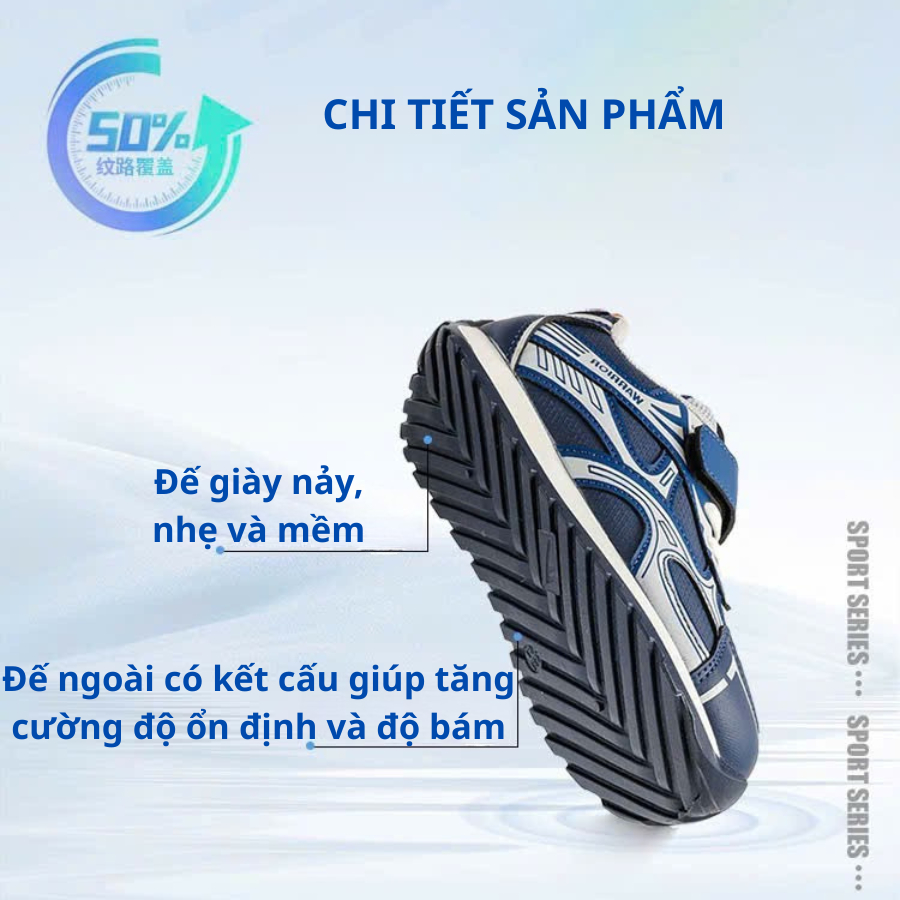 [M133] Giày Thể Thao Bé Trai Cao Cấp – Giày Sneaker Trẻ Em Quai Dán Màu Xanh Navy Phong Cách Hàn Quốc (Size 26-37)