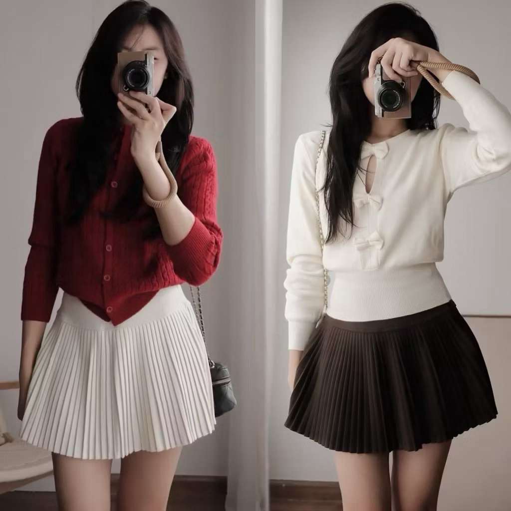 Chân váy xếp ly chất dạ dày hàng QC L1