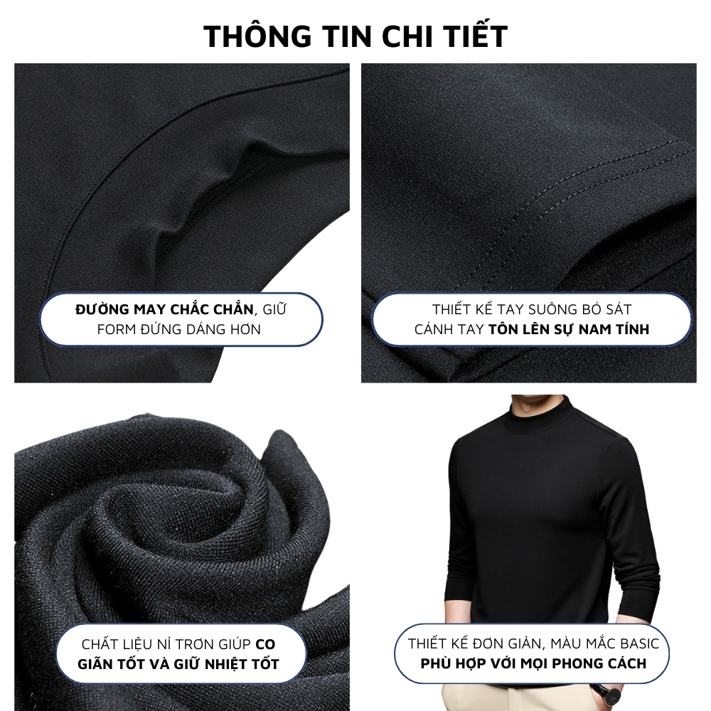 Áo giữ nhiệt nam cổ cao 3 phân lót nỉ dài tay , áo thun thu đông dài tay vải co dãn 4 chiều mặc siêu ấm mới nhất  2025.