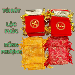 Túi Nhung Chữ Phúc Lộc rút dây 7 x 9 đựng Xu, Trang Sức, Đồ Phong Thủy , Quà Tết