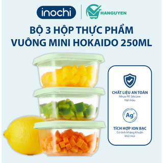 Bộ 3 hộp thực phẩm vuông mini Hokkaido Inochi 250ml - nhựa nguyên sinh an toàn, kháng khuẩn, chịu nhiệt tốt