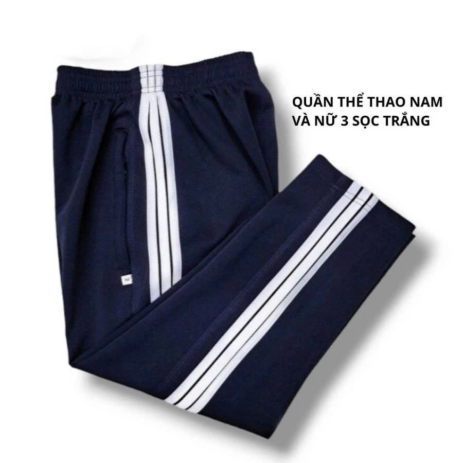 Quần Thể Dục Thể Thao Học Sinh Người Lớn Màu Xanh THAN 2 Sọc  3 SỌC TRẮNG- Đồng Phục Học Sinh