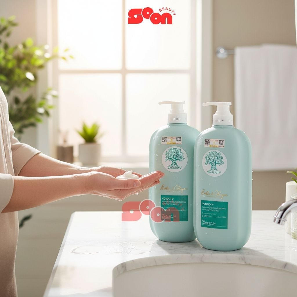 Cặp dầu gội xả biotin collagen voudioty xanh dương 500ml/1000ml ngăn ngừa gàu, giảm nấm ngứa da đầu (2024)