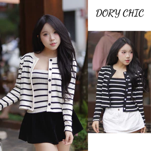 _DORY CHIC_ Set Cardigan giả cúc len dài tay kẻ mix áo quây mềm mịn CDG2