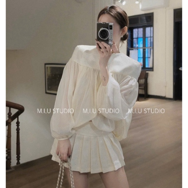 Set dạ ánh nhũ phối tơ cao cấp , Áo dạ tay bồng thiết kế pha tơ đính cúc bọc kèm chân váy xếp ly phong cách tiểu thư HQ
