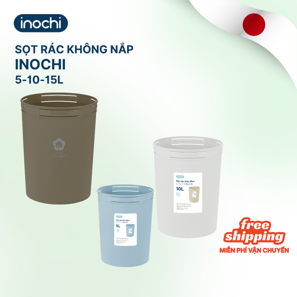 Sọt rác mini thông minh nhựa tròn Inochi cho văn phòng, khách sạn, gia đình (Loại 5L-10L-15L)