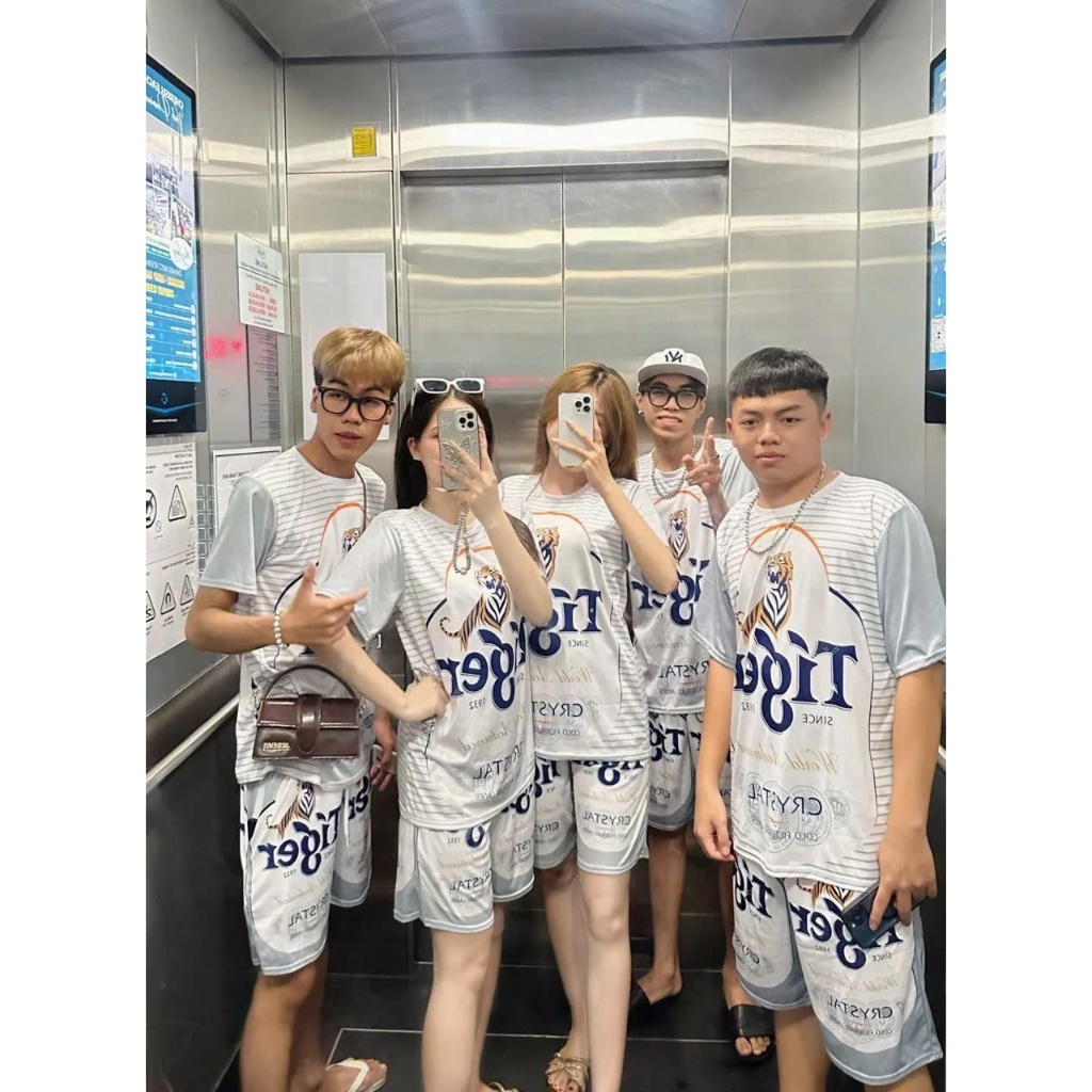 Bộ Đùi Cộc Nam Nữ Hè BIA TIGER Bạc Phối Túi Hai Bên vải Thun Lạnh thông hơi thoáng mát thể dục dạo phố và tập gym Kl1