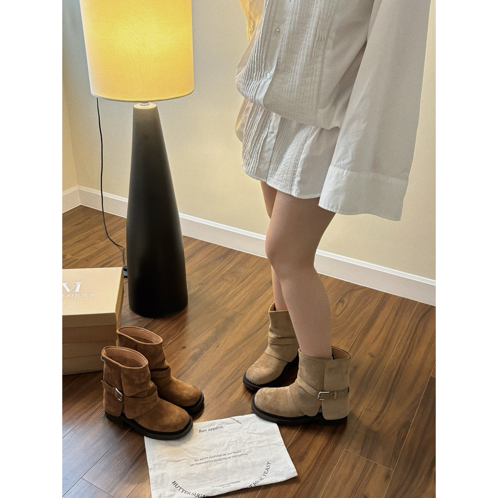 Boots Chất Liệu Nhung Nữ Cổ Ngắn MIJILI – Phong Cách Vintage Hàn Quốc, Êm Chân, Giữ Ấm Mùa Thu Đông