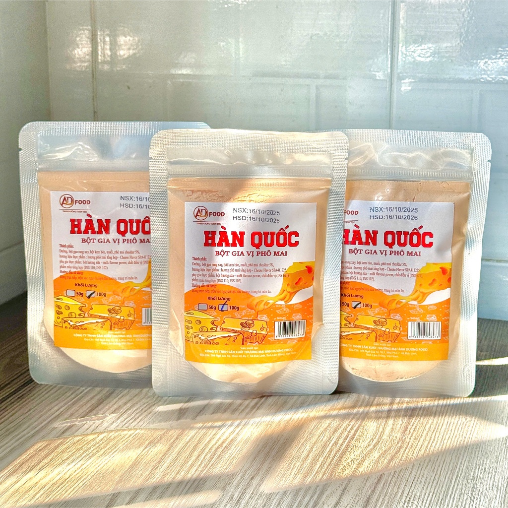 Combo 3 gói Bột phô mai Hàn Quốc Vàng 100g  ADFOOD – dùng rắc lên các món chiên, gà ráng, khoai tây và xúc xích