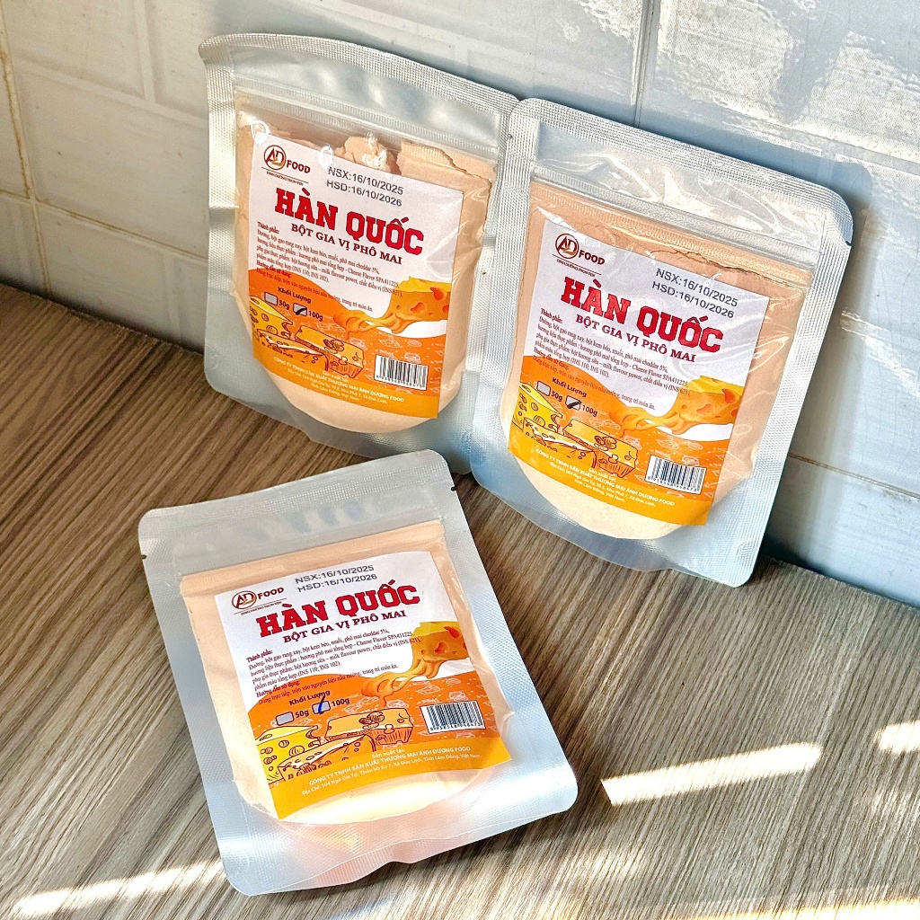 Combo 3 gói Bột phô mai Hàn Quốc Vàng 100g  ADFOOD – dùng rắc lên các món chiên, gà ráng, khoai tây và xúc xích