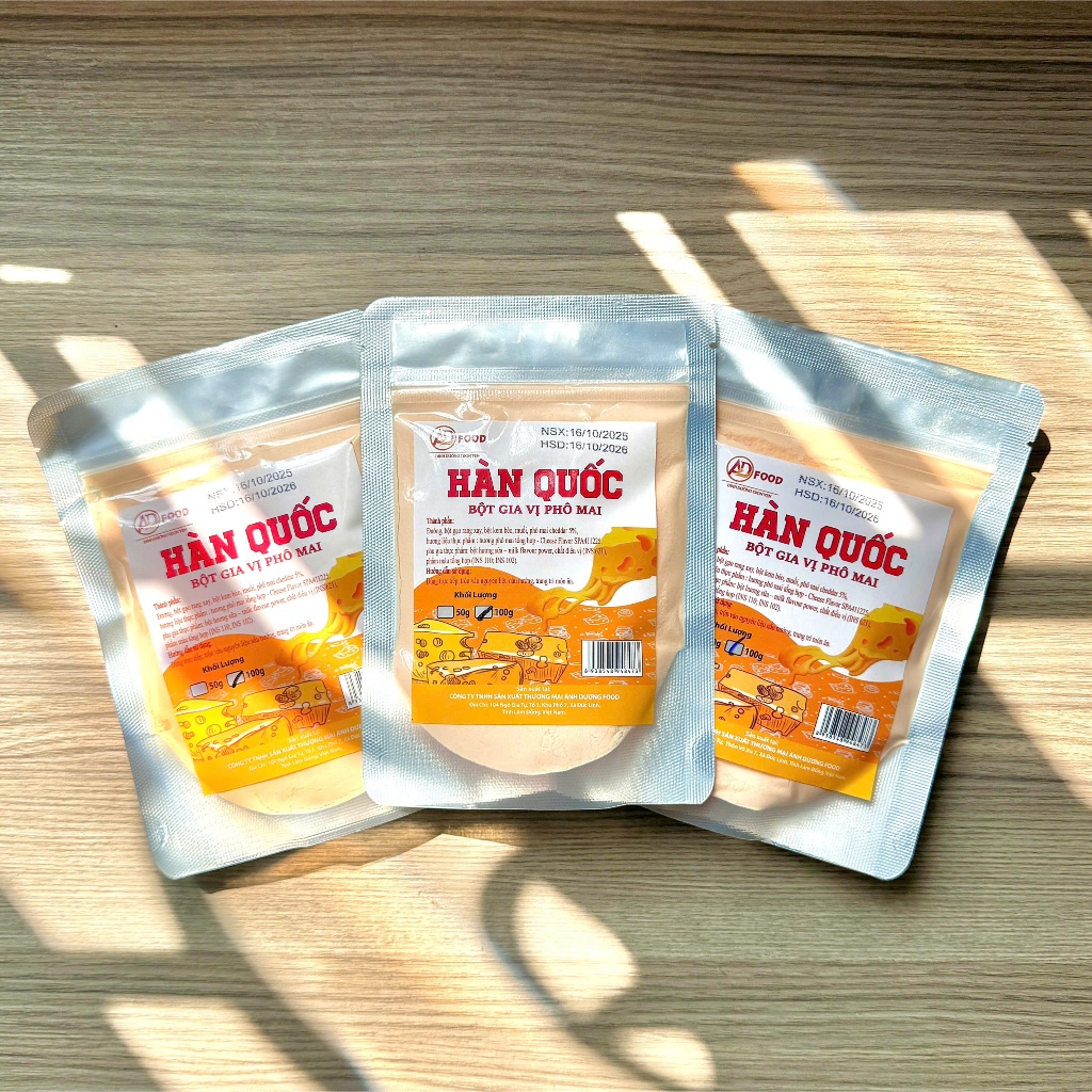 Combo 3 gói Bột phô mai Hàn Quốc Vàng 100g  ADFOOD – dùng rắc lên các món chiên, gà ráng, khoai tây và xúc xích
