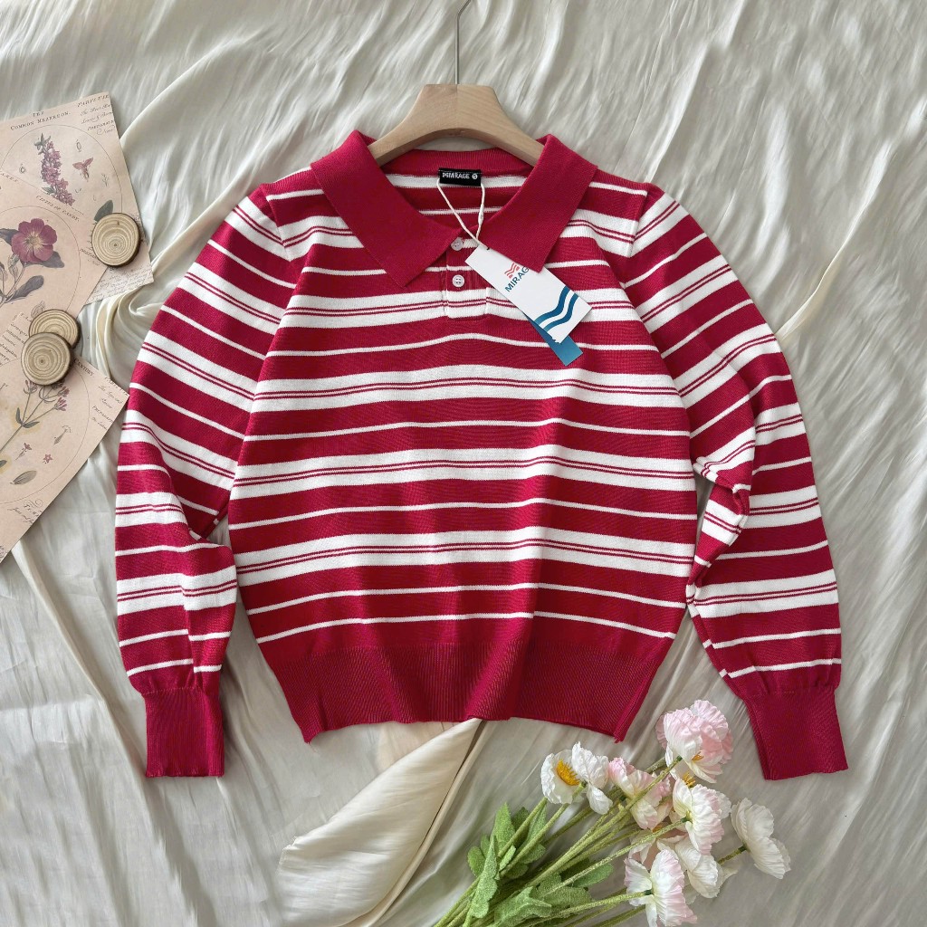 Áo Len Tay Dài Mirage Sọc Ngang Đỏ Sang Trọng Local Brand Chất Len Mềm Mịn.