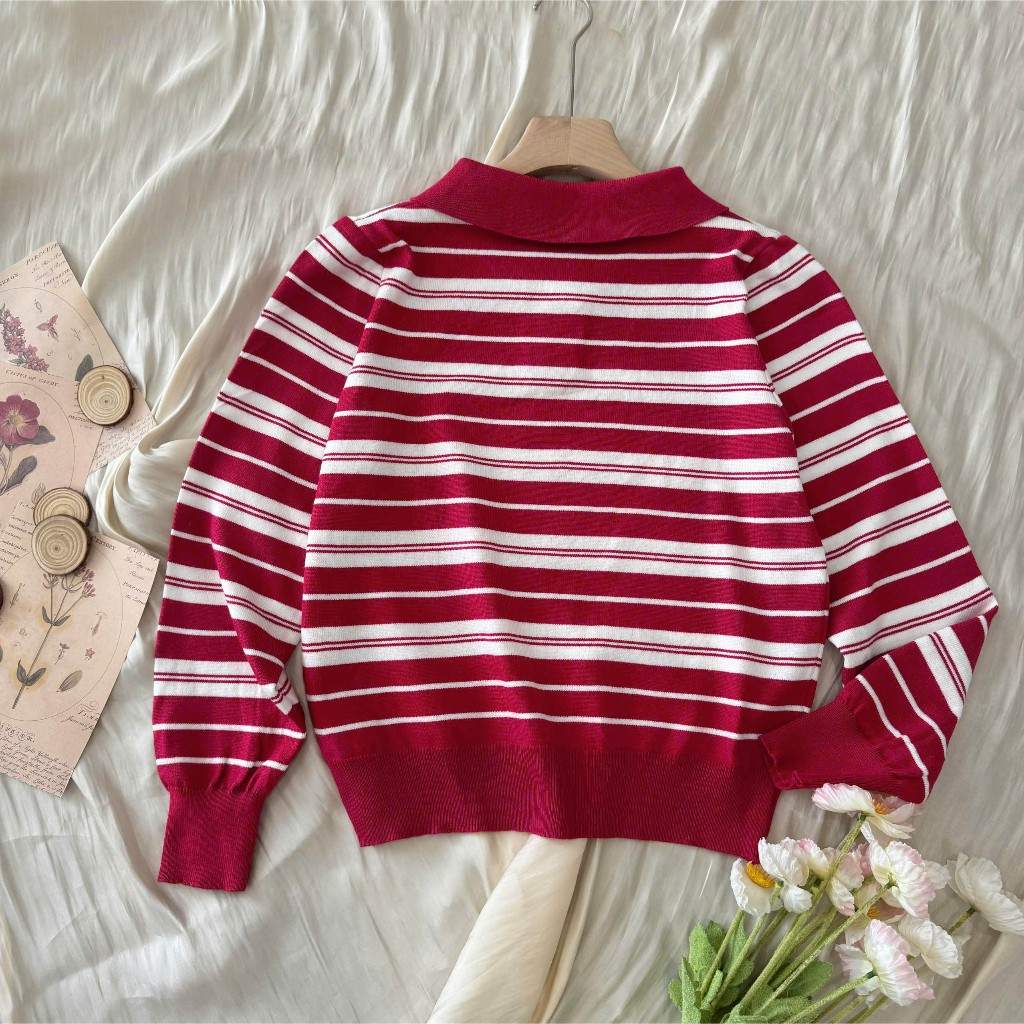 Áo Len Tay Dài Mirage Sọc Ngang Đỏ Sang Trọng Local Brand Chất Len Mềm Mịn.
