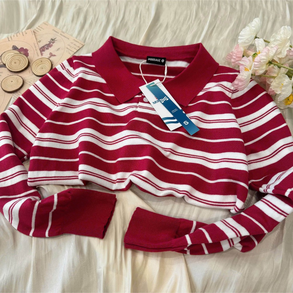Áo Len Tay Dài Mirage Sọc Ngang Đỏ Sang Trọng Local Brand Chất Len Mềm Mịn.