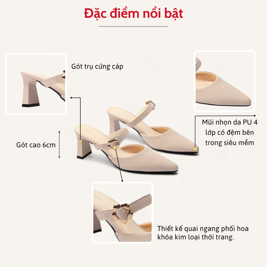 Giày Sục Cao Gót 6cm Quai Ngang Phối Khóa Thời Trang Pixie H104