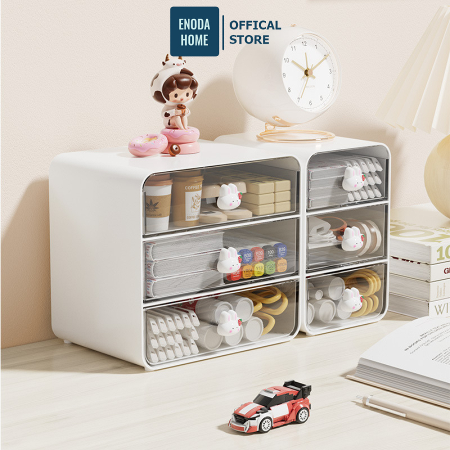 Hộp Ngăn Kéo Đựng Văn Phòng Phẩm ENODA HOME, Hộp Đựng Bút Để Bàn 3 Ngăn Kiểu Dáng Dễ Thương P053