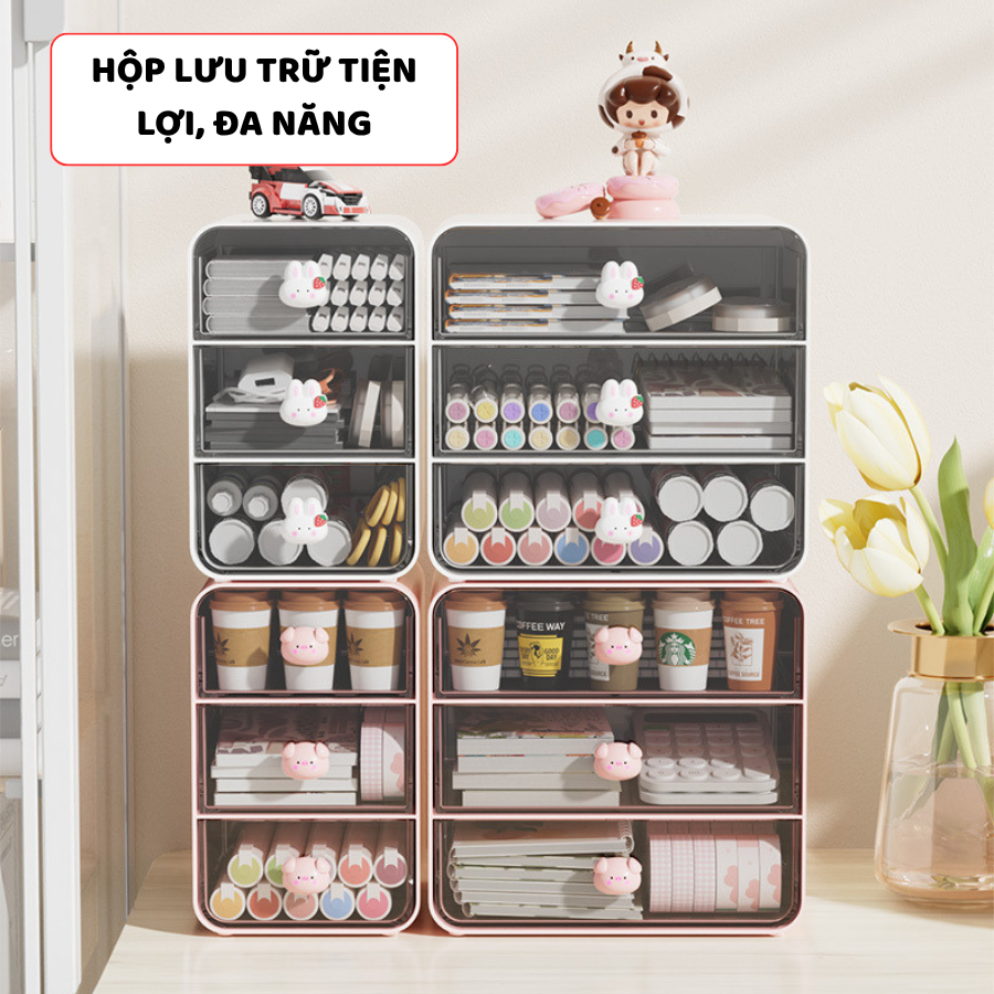 Hộp Ngăn Kéo Đựng Văn Phòng Phẩm ENODA HOME, Hộp Đựng Bút Để Bàn 3 Ngăn Kiểu Dáng Dễ Thương P053