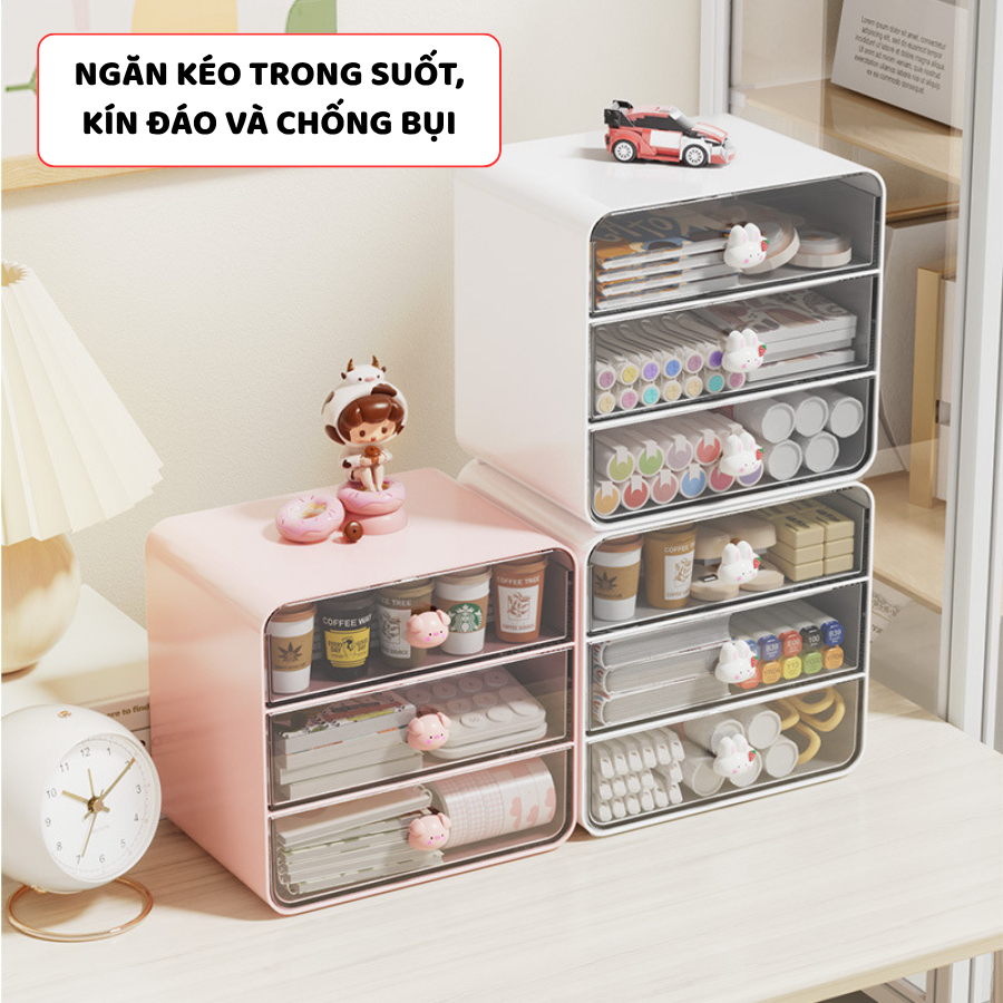 Hộp Ngăn Kéo Đựng Văn Phòng Phẩm ENODA HOME, Hộp Đựng Bút Để Bàn 3 Ngăn Kiểu Dáng Dễ Thương P053