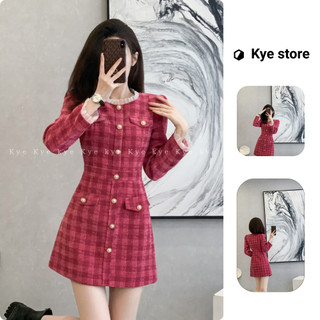 Đầm thiết kế KYE vải dạ màu hồng Tira dress sang trọng